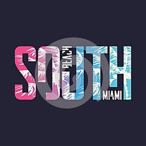 South beach Miami. Graphic t-shirt design, typography, print. Vector illustration