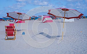 South Beach Miamia Florida, beach hut lifeguard hut during sunset