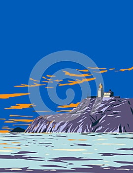 South Bishops Lighthouse on Ramsey Island in Pembrokeshire Coast National Park in Wales United Kingdom UK Art Deco WPA Poster Art photo