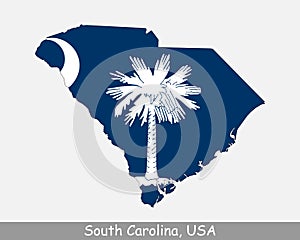 South Carolina Map Flag. Map of SC, USA with the state flag isolated on a white background. United States, America, American, Unit