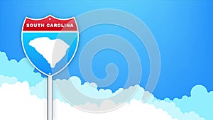 South Carolina map on road sign. Welcome to State of Louisiana. Motion graphics.