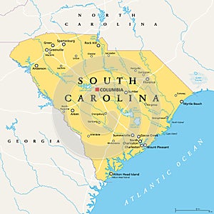 South Carolina, SC, political map, The Palmetto State