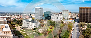 South Carolina Statehouse and Columbia skyline on a sunny morning.