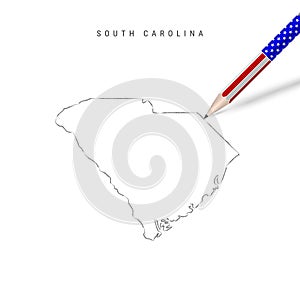 South Carolina US state vector map pencil sketch. South Carolina outline map with pencil in american flag colors