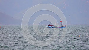 South China Sea wooden fishing boats Vietnam