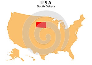 South Dakota State map highlighted on USA map. South Dakota map on United state of America