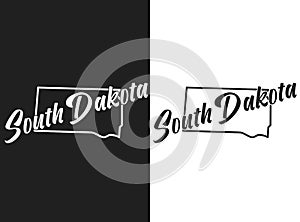 South Dakota vector illustration. Black and white logo of the name of the USA state. Hand-drawn emblem of the United States of