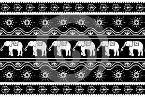 South East Asia elephant batik ethnic seamless pattern.