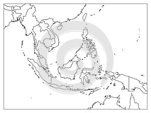 South East Asia political map. Black outline on white background. Simple flat vector illustration