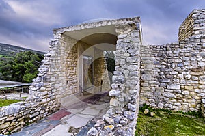 South Entrance, Corridor With The Prince Of The Lilies fresco at the archaeological site of Knossos in Heraklion