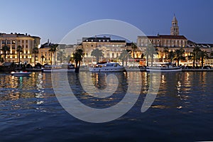 South facade of Diocletian palace in Split, Croatia, night view