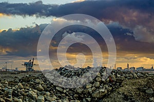 South Gare Teesside at sunset photo