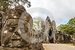 South gate of Angkor Thom along with a bridge of statues of gods and demons, Angkor, Cambodia