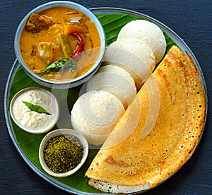 South Indian breakfast -Idli Dosa chutney photo