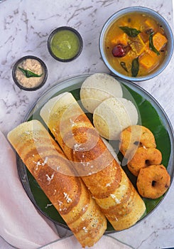 South Indian breakfast -Idli Dosa vada chutney
