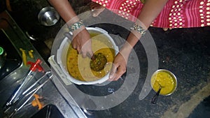 South indian daal preparation by women