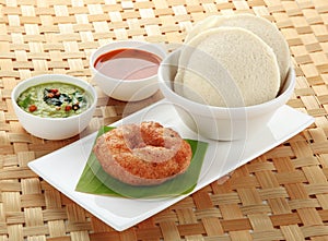 South Indian dish idly ,vada and sambar