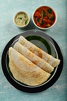 South Indian food- -  Dosa with sambar and chutney- Vegan  breakfast.