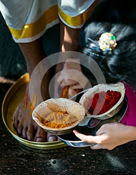 South Indian Hindu Wedding Feet washing Ritual