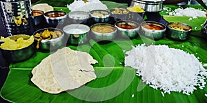 South Indian meals served on banana leaf