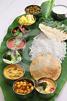 South indian meals served on banana leaf