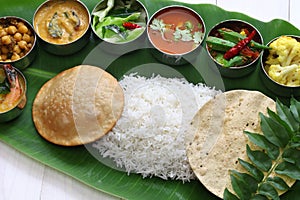 South indian meals served on banana leaf