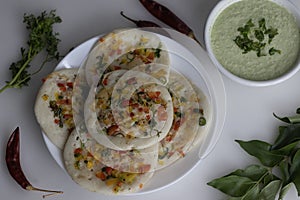 South Indian Uttapam. Healthy pan cake made of fermented batter of rice and lentils