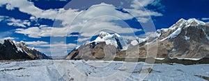 South Inilchek, Enilchek glacier and Tian Shan mountain range snow peaks