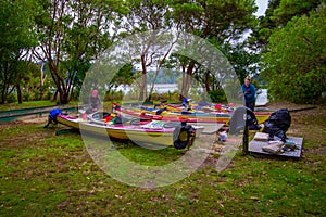 SOUTH ISLAND, NEW ZEALAND- MAY 22, 2017: An unidentified women packing for Kayaking in Abel Tasman National park in New