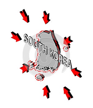 South Korea closes borders, quarantine, protection against coronavirus. Ban on crossing borders. Vector isometric image of South