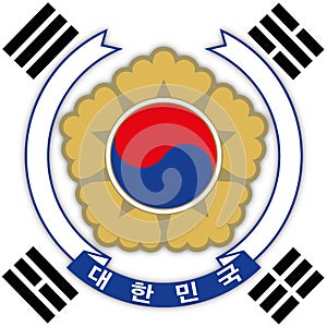 South Korea coat of arms and flag, symbols of the country photo