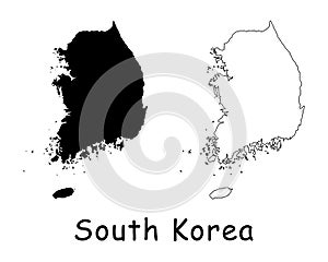 South Korea Country Map. Black silhouette and outline isolated on white background. EPS Vector