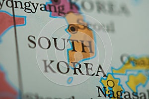 South korea country on paper map