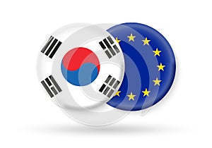 South Korea and EU circle flags. 3d icon. European Union and South Korean national symbols. Vector