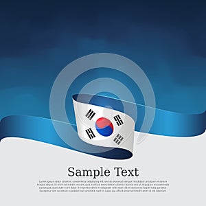 South korea flag on a blue white background. Vector brochure design. Cover for business booklet. Wavy ribbon with the south korean