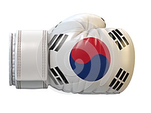 South Korea flag on boxing glove, Korean boxing 3d rendering