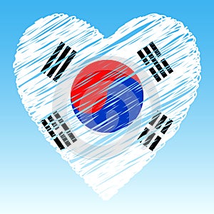 South Korea flag, Heart shape, grunge style