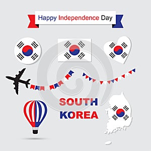 South Korea flag and map icons set