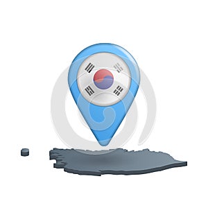 South Korea flag map pin on white
