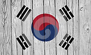 South Korea Flag Over Wood Planks