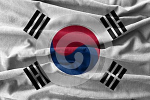 South korea flag painting on high detail of wave cotton fabrics .