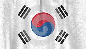 South Korea flag with velvet fabric texture. Flag of South Korea