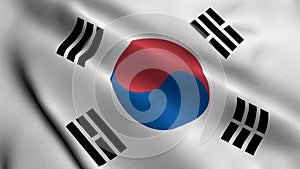 South Korea Flag. Waving Fabric Satin Texture Flag of South Korea 3D illustration