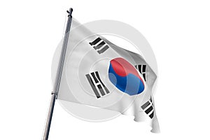 South Korea flag waving isolated white background 3D illustration