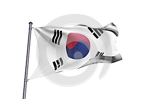 South Korea flag waving on white background, close up, isolated â€“ 3D Illustration