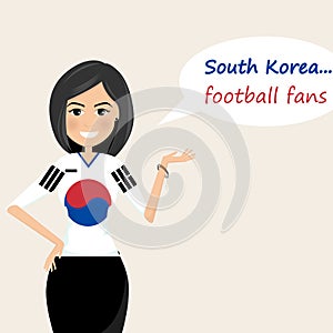 South Korea football fans.Cheerful soccer fans, sports images.Young woman,Pretty girl sign.Happy fans are cheering for their team