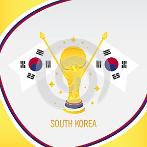 South Korea Gold Football Trophy / Cup and Flag