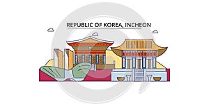 South Korea, Incheon tourism landmarks, vector city travel illustration