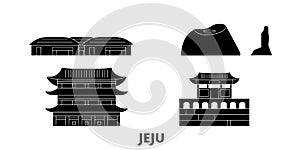 South Korea, Jeju flat travel skyline set. South Korea, Jeju black city vector illustration, symbol, travel sights