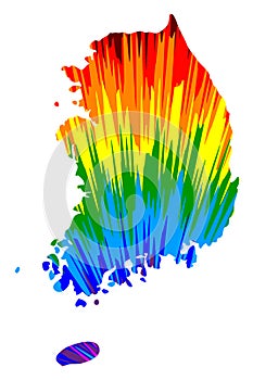 South Korea - map is designed rainbow abstract colorful pattern, Republic of Korea ROK map made of color explosion